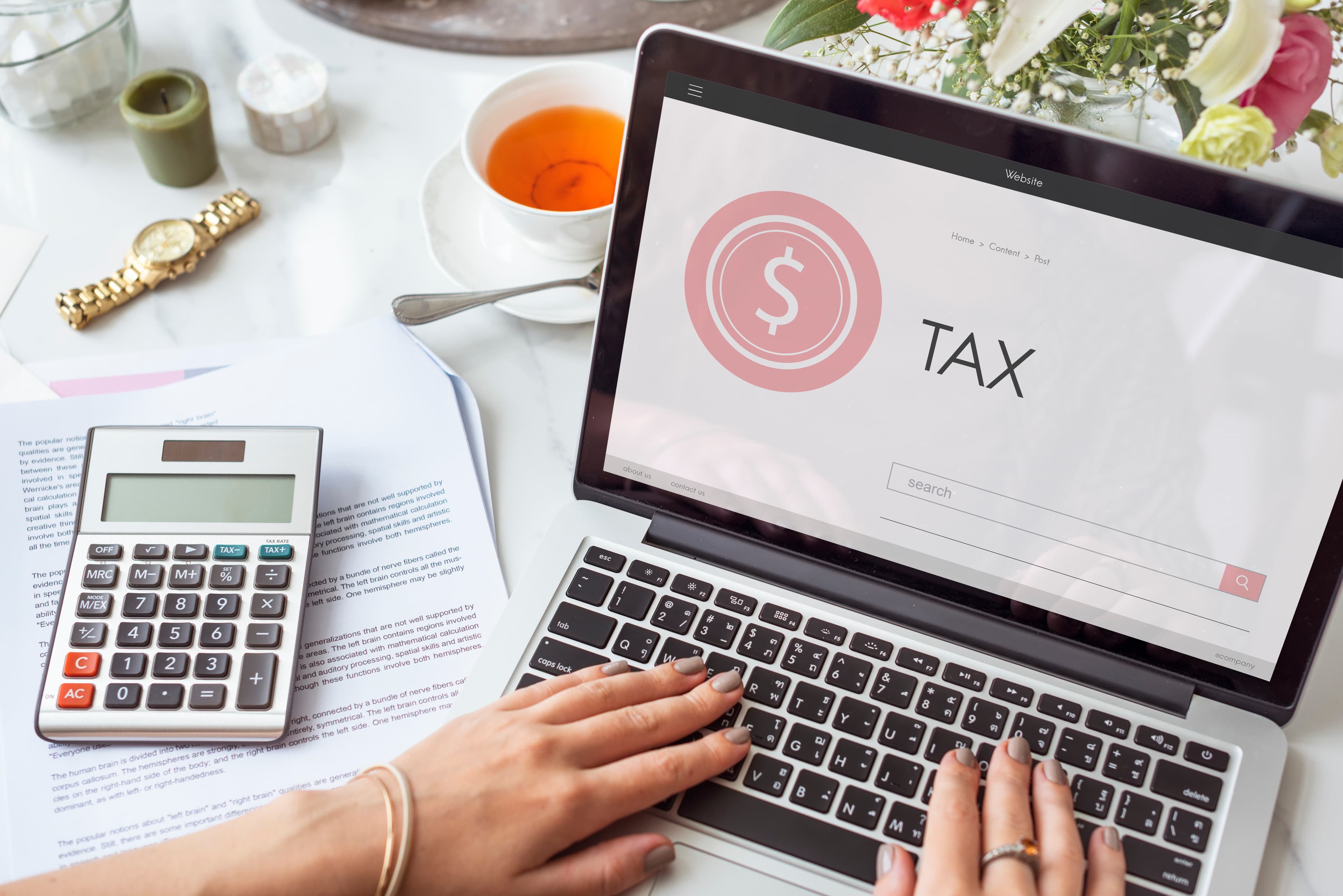 Tax experts collaborating over financial portfolios